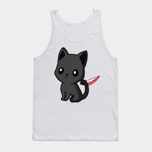 Black cute cat with knife! Tank Top